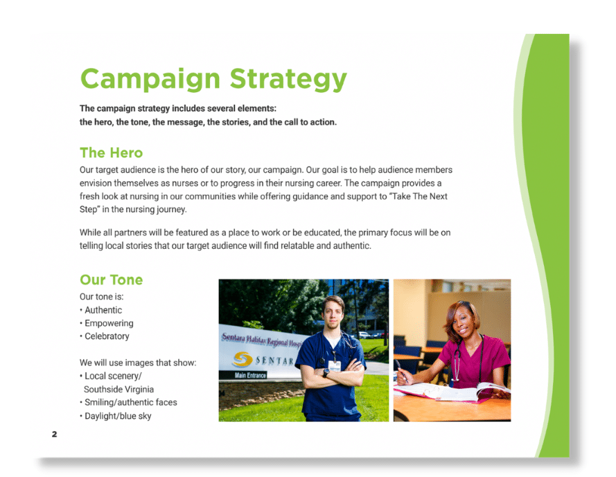Image from the nurse recruitment campaign strategy booklet designed by Letterpress Communications.