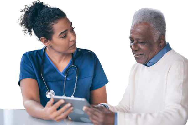 A nurse consulting with a patient. This image demonstrates the kinds of images used in the nurse recruitment marketing campaign.