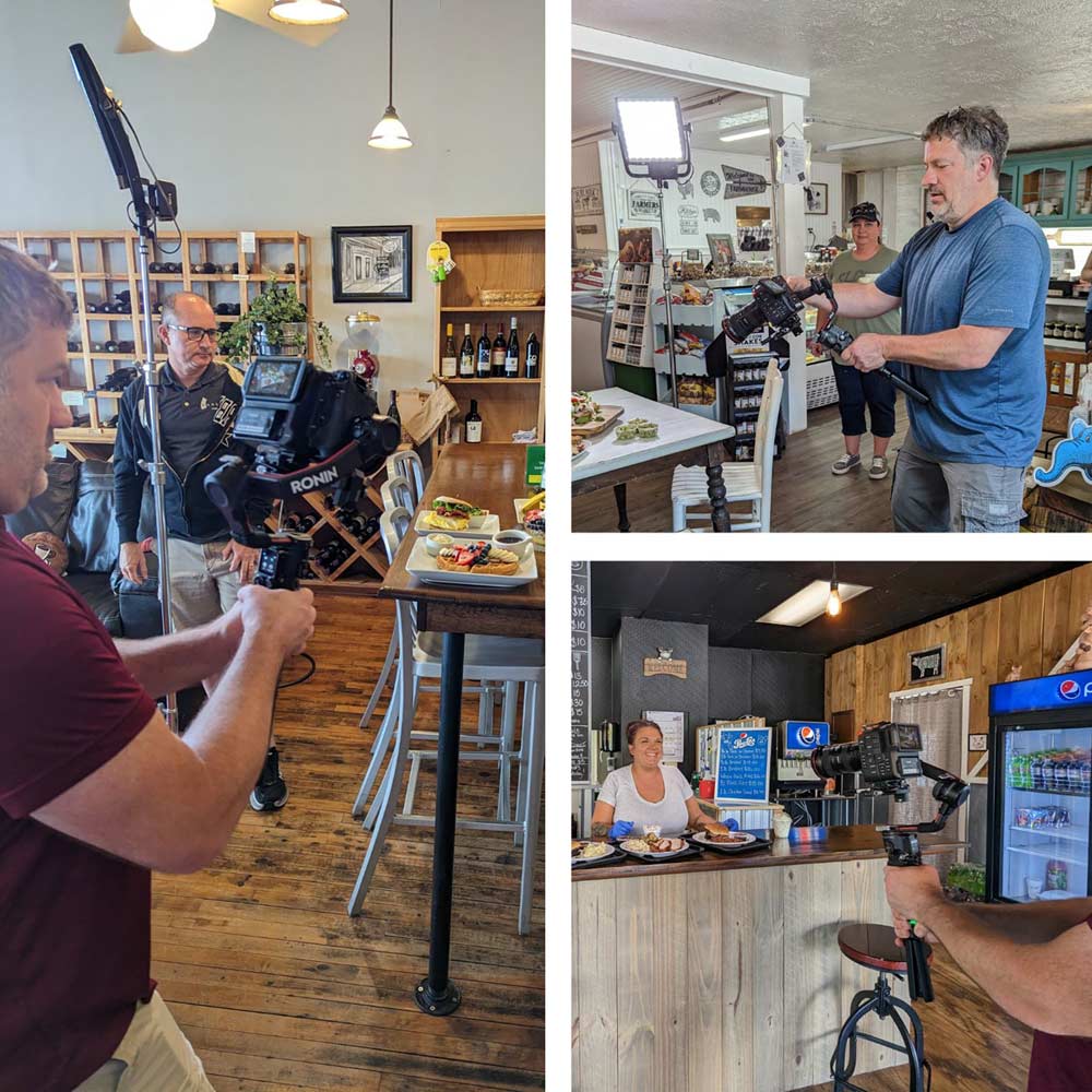 Photographer/videographer capturing content in small-town Virginia during a tourism and destination marketing photoshoot.
