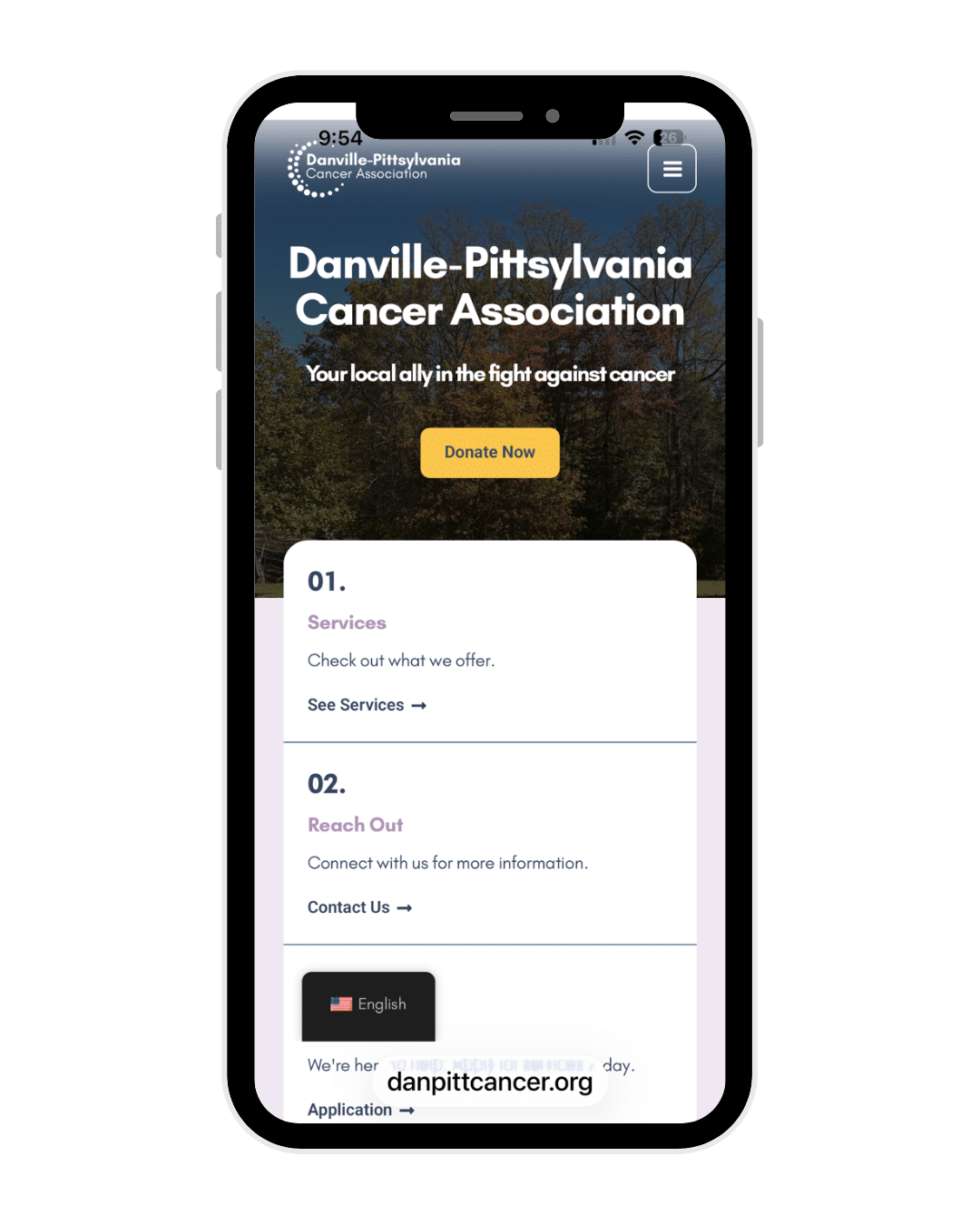 Cell phone with the Danville Pittsylvania Cancer Association website pulled up