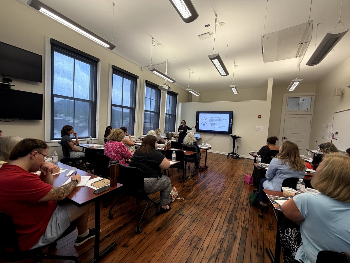 Letterpress CEO Alexandra Veatch teaches a storytelling workshop at the Henderson in Marion, VA.